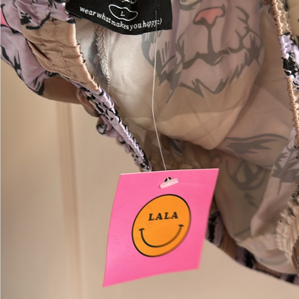 Dressed in LALA Cat Print Pants - Brown and Cream - Picture 2 of 2